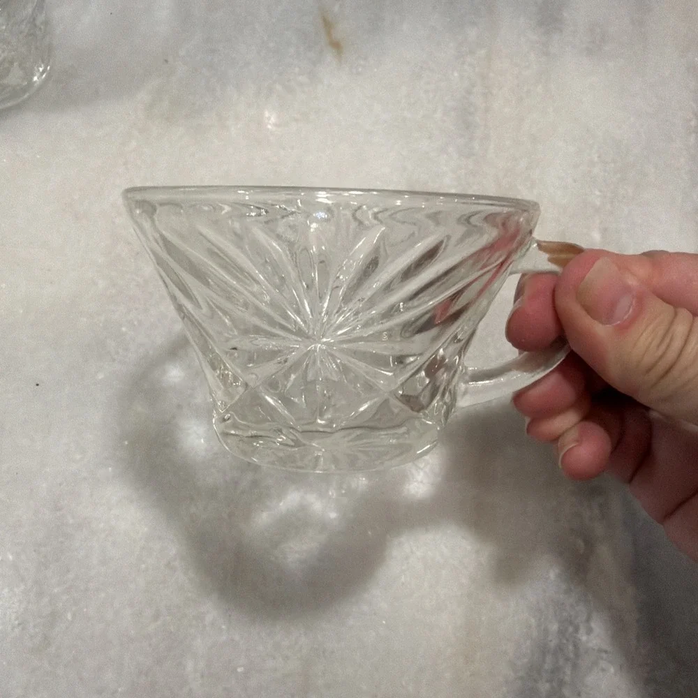 Vintage Anchor Hocking Clear Glass  Prescut StarofDavid Punch Cups Set of 6ES003
